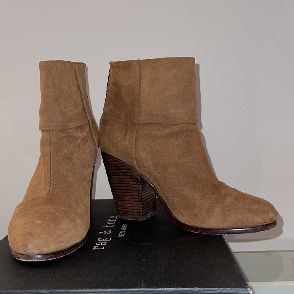 rag & bone Newbury Brown Wax Suede Booties Boots 39.5